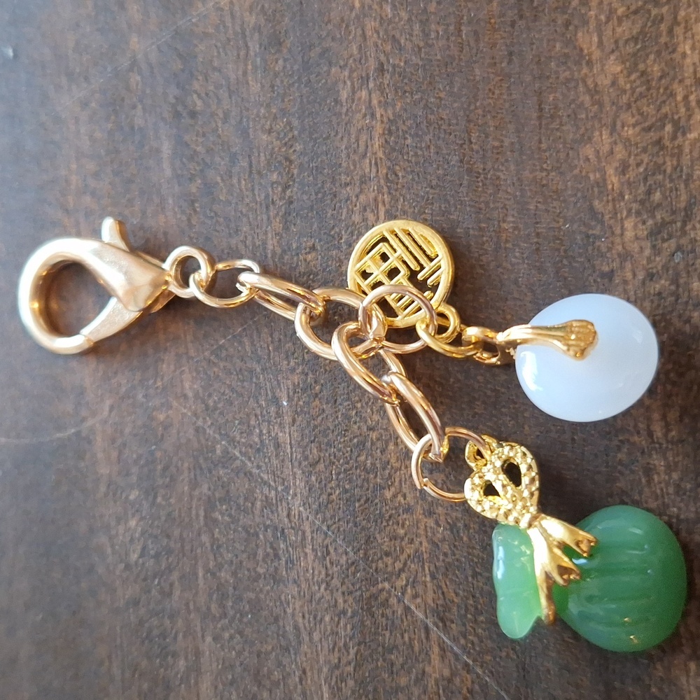 Gold and Green Chinese Good Fortune Bag Charm